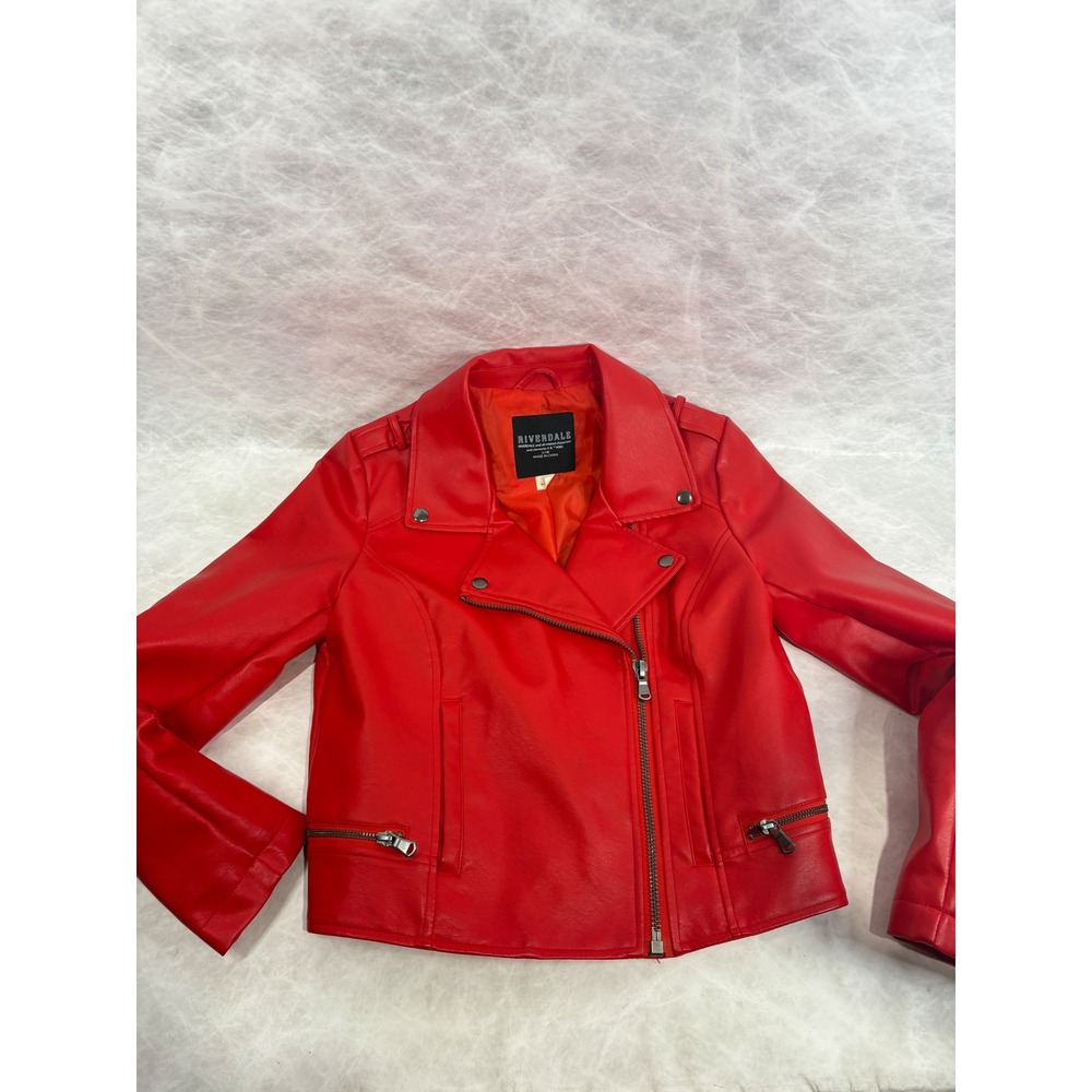Riverdale South Side Serpents Red Faux Leather Moto Jacket Womens‎ Small